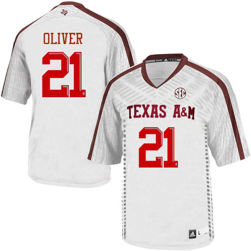 Men #21 Charles Oliver Texas A&M Aggies College Football Jerseys-White - Click Image to Close